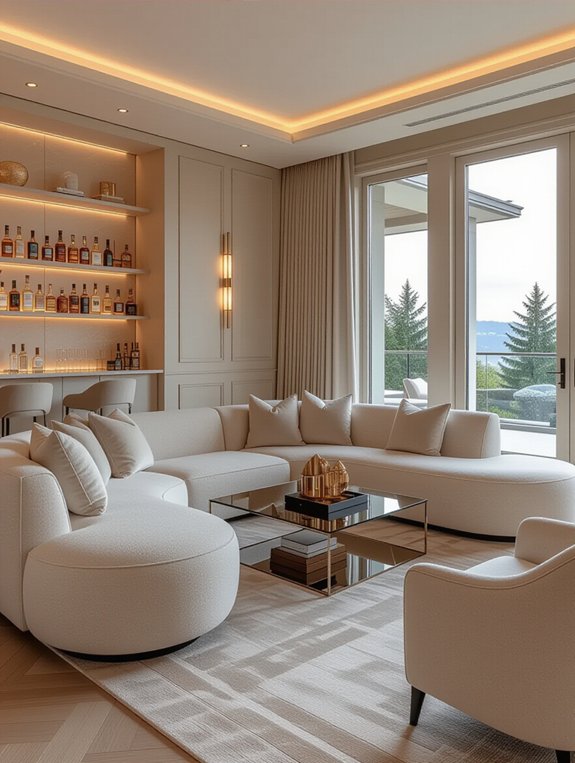 sleek stylish entertainment lounge