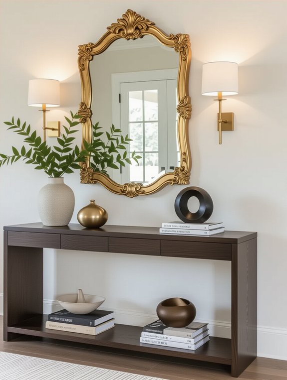 statement mirror enhances entryway