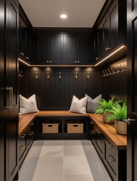 stylish black cabinets seating