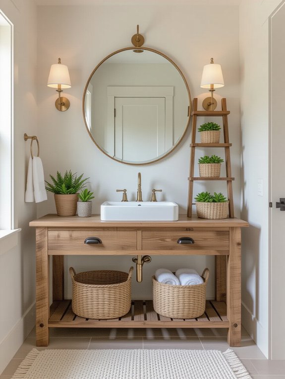 stylish open concept bathroom storage