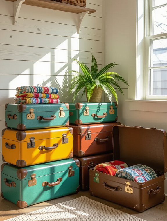 stylish vintage suitcase storage