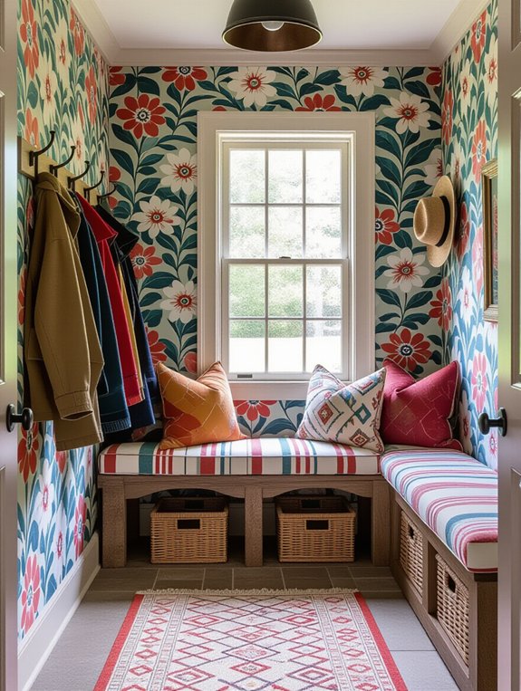 textured wallpaper enhances entryway