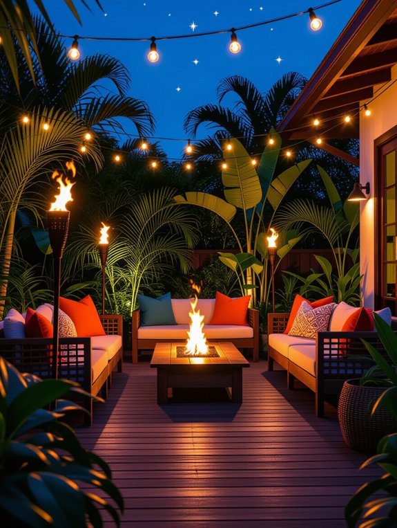 tropical ambiance with tiki torches
