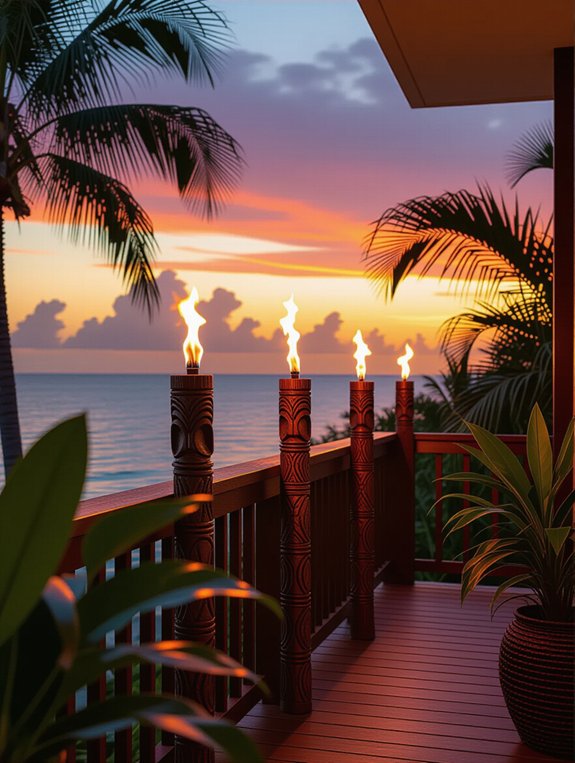 tropical balcony with torches
