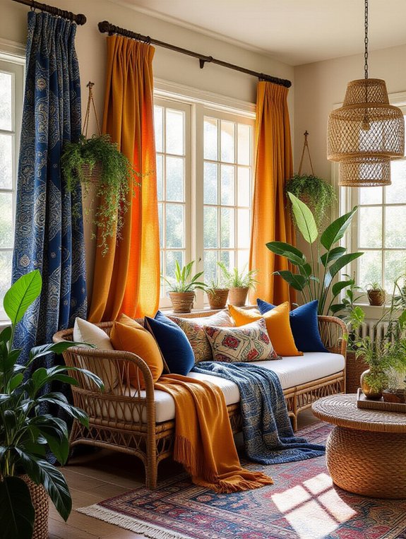 vibrant bohemian textile layering