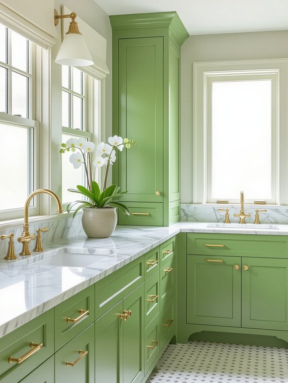 vibrant chartreuse bathroom cabinets