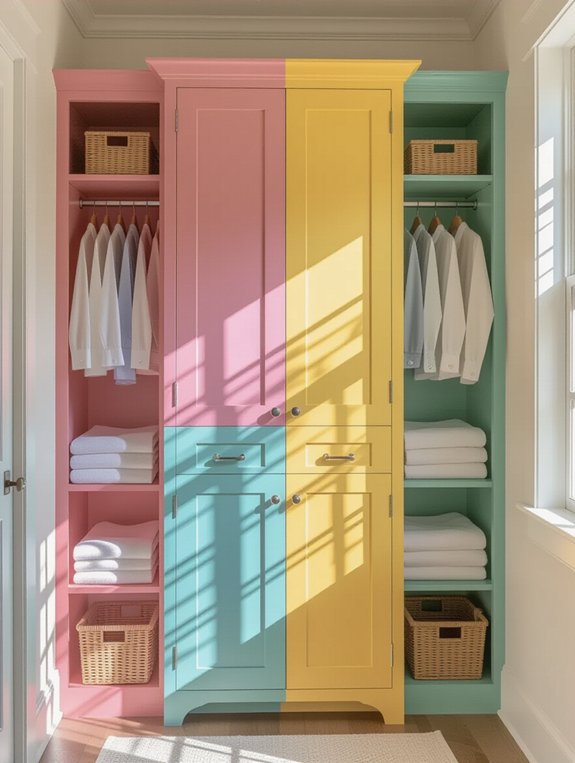 vibrant color linen cabinet