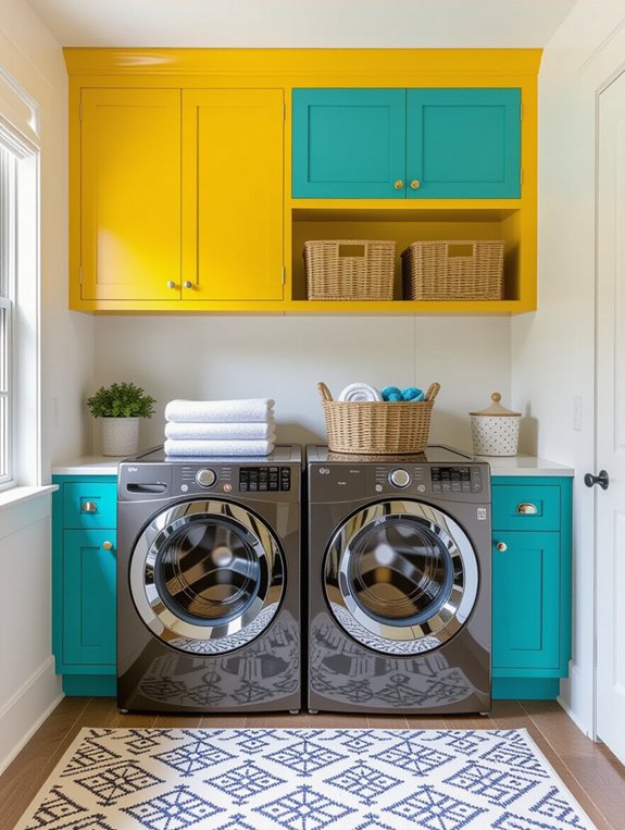 vibrant colorful laundry cabinets