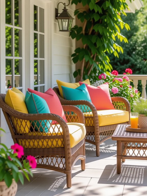 vibrant cushions enhance outdoor