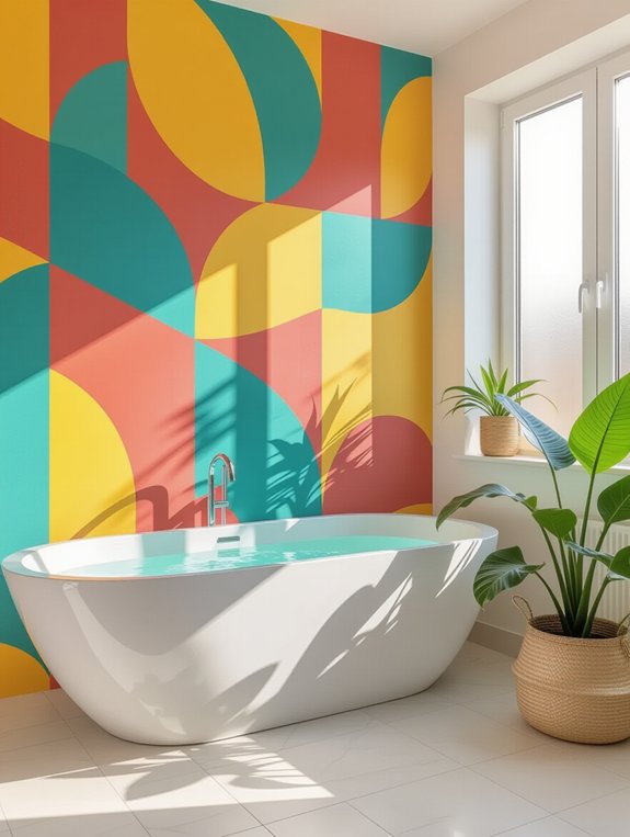 vibrant geometric bathroom decor