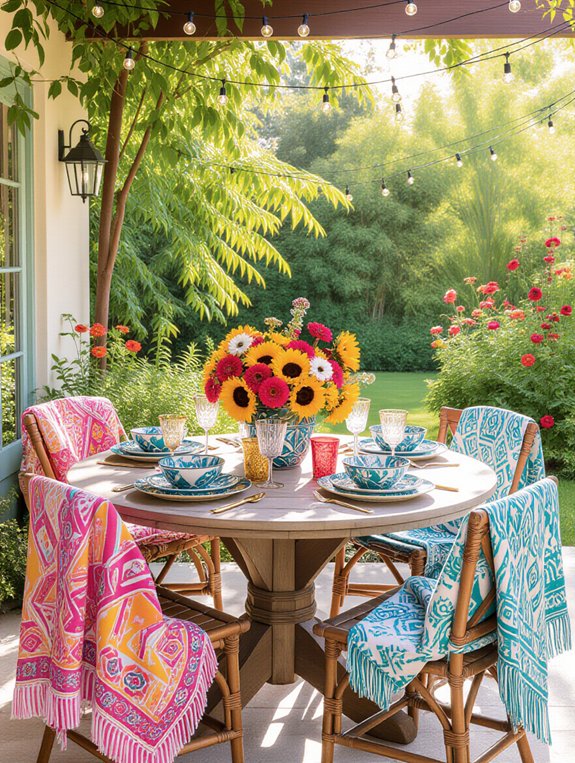 vibrant outdoor dining linens