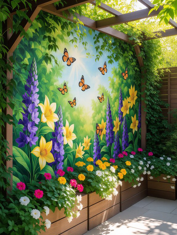 vibrant painted garden murals