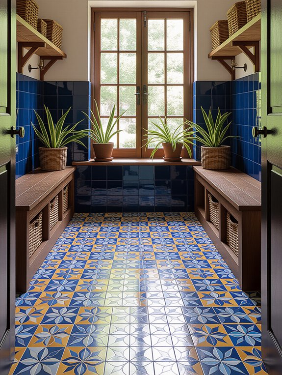 vibrant patterned cement flooring