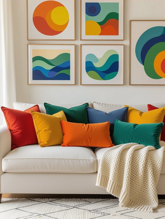 vibrant pillow accents layered