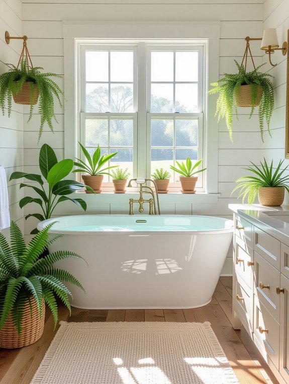 vibrant potted plants enhance bathrooms