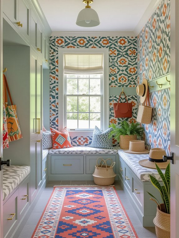 vibrant wallpaper transforms entryway