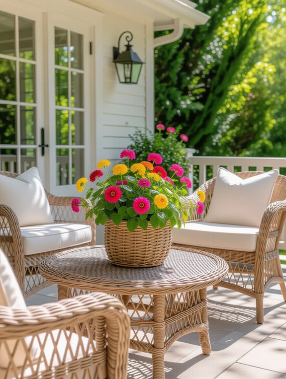 vibrant wicker basket centerpiece