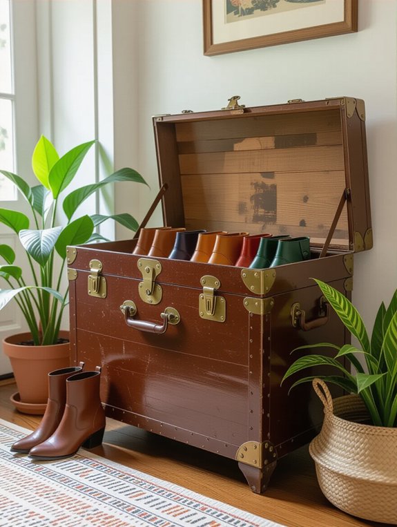 vintage trunk entryway storage