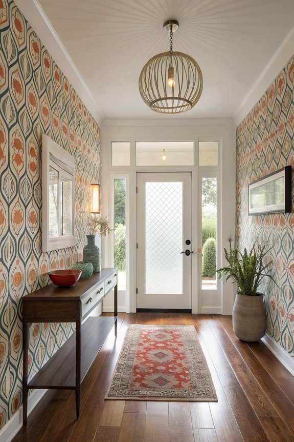 bold wallpaper transforms entryway