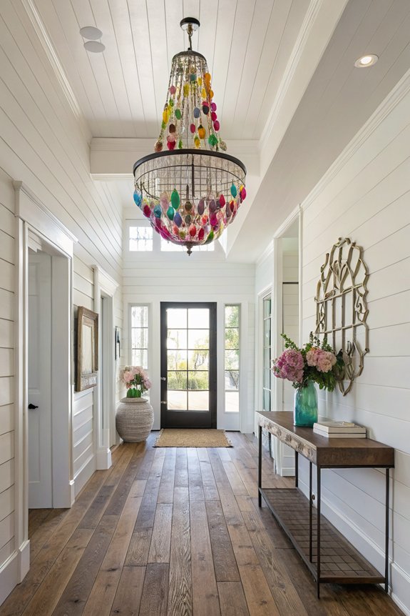 colorful chandeliers brighten entryway