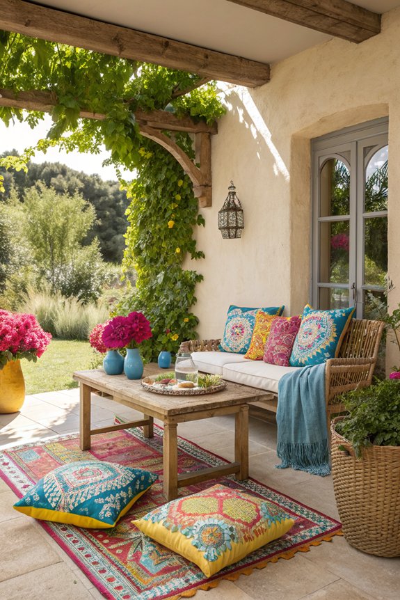 colorful outdoor pillows enhance