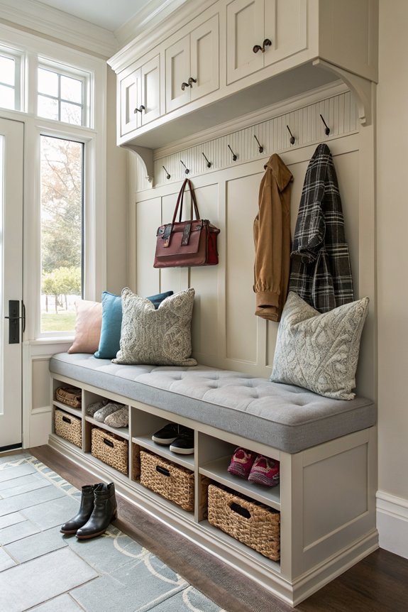 comfortable upholstered mudroom benches
