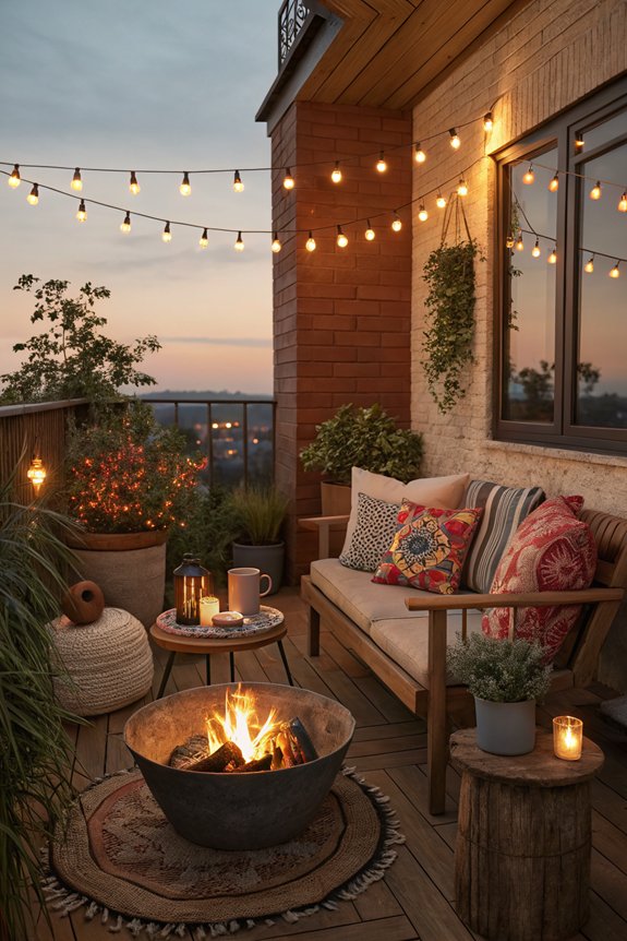 cozy balcony fire pit