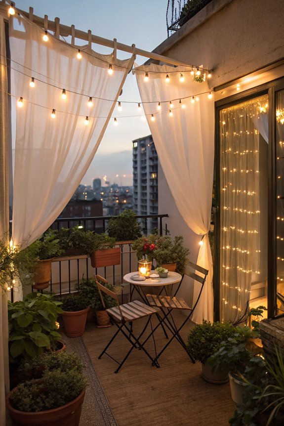 cozy balcony with lights