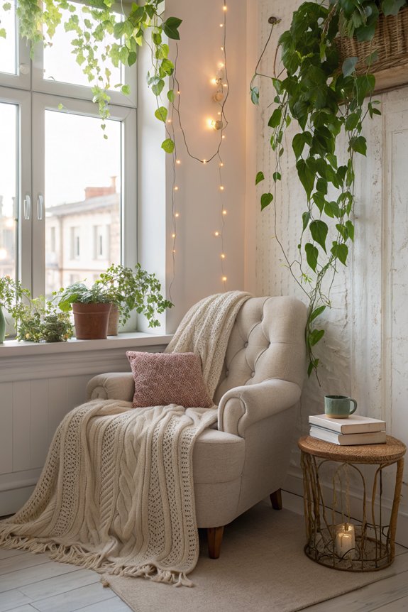 cozy reading nook greenery