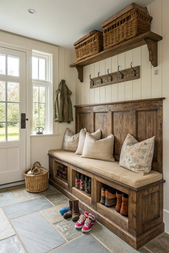 cozy rustic mudroom bench