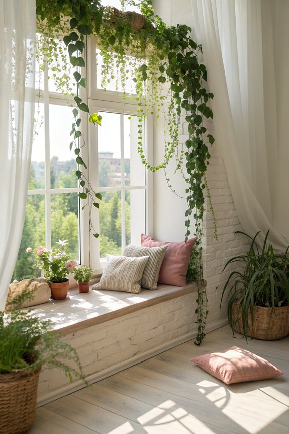 cozy window seat plants