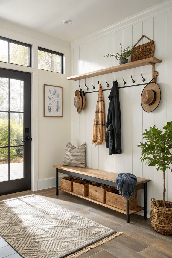 decorative hooks enhance entryway