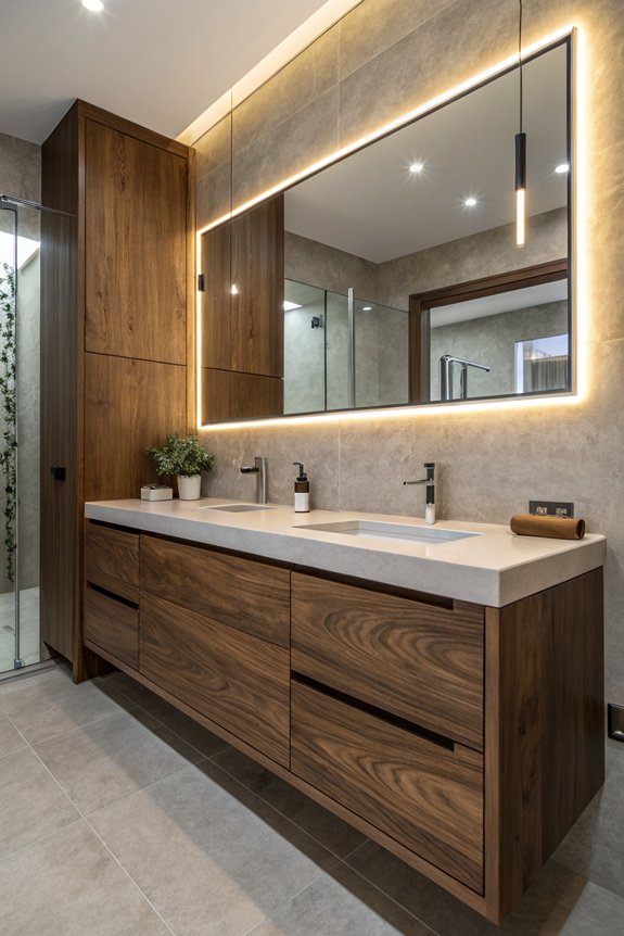 elegant walnut vanities illuminated