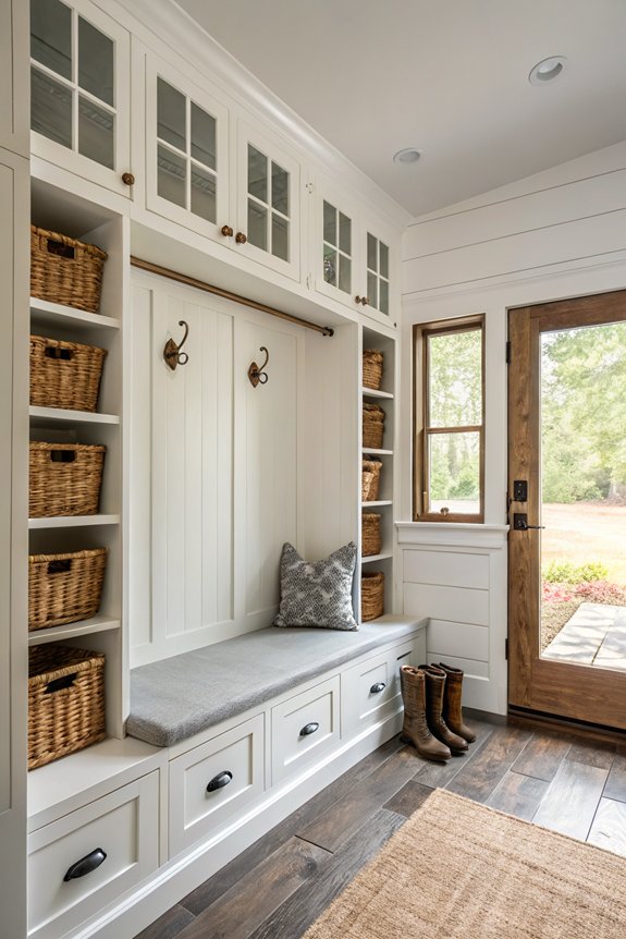 functional farmhouse mudroom storage