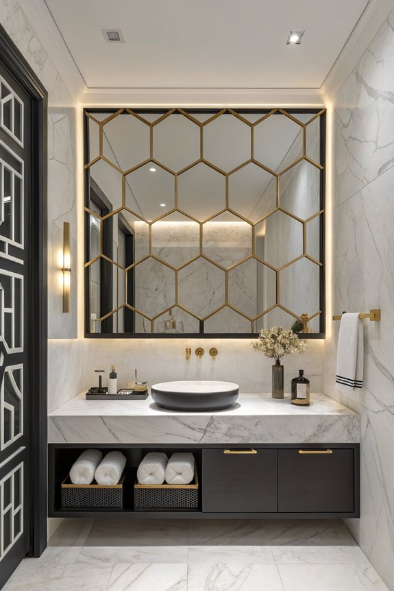 geometric mirrors enhance bathrooms