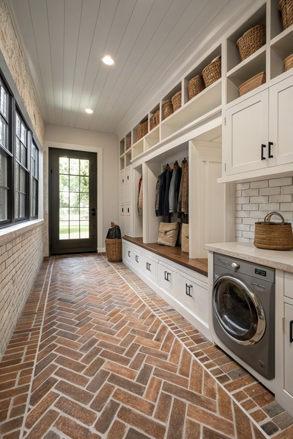 grout enhances brick flooring