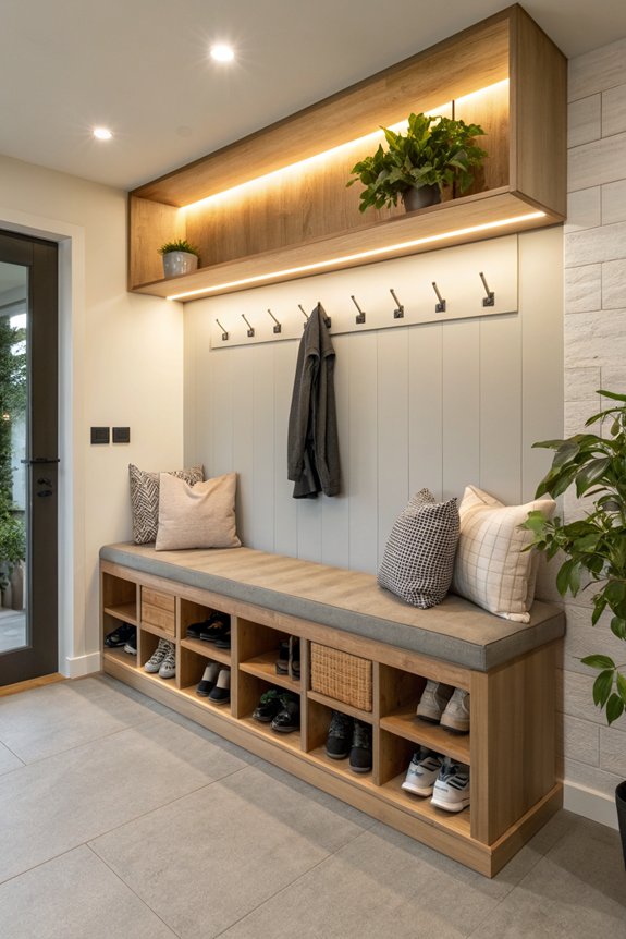 modern illuminated mudroom benches