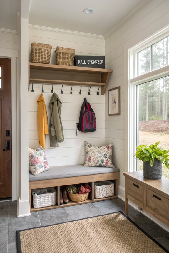 organized mudroom mail station