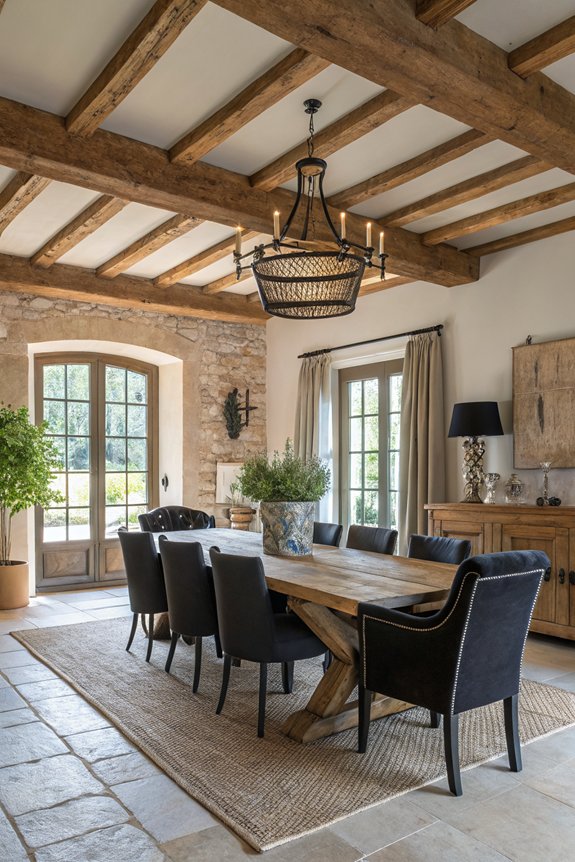 rustic dining with black chairs