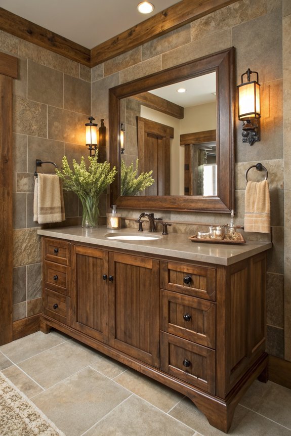 rustic walnut vanity features