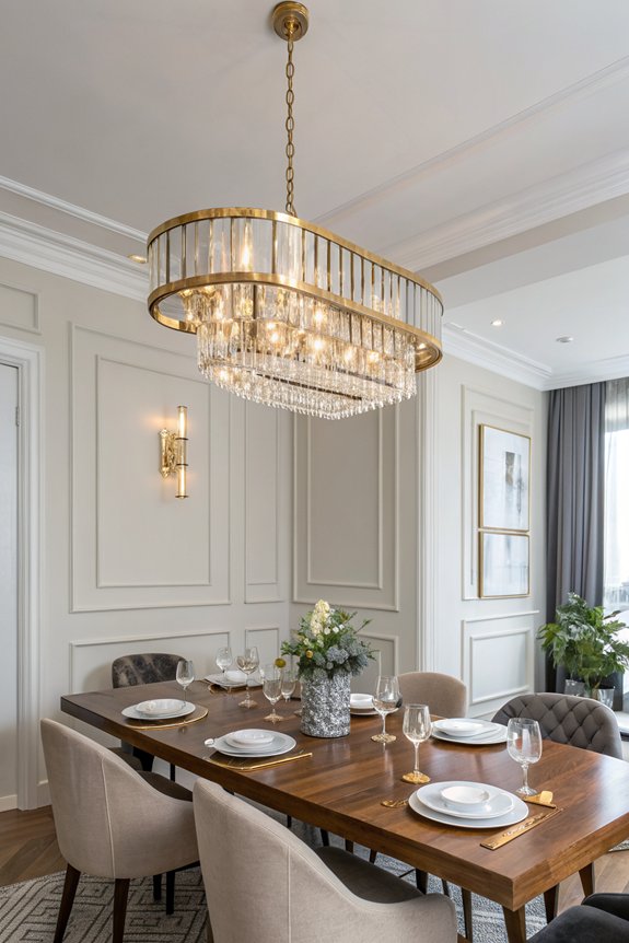 sleek gold chandeliers enhance elegance