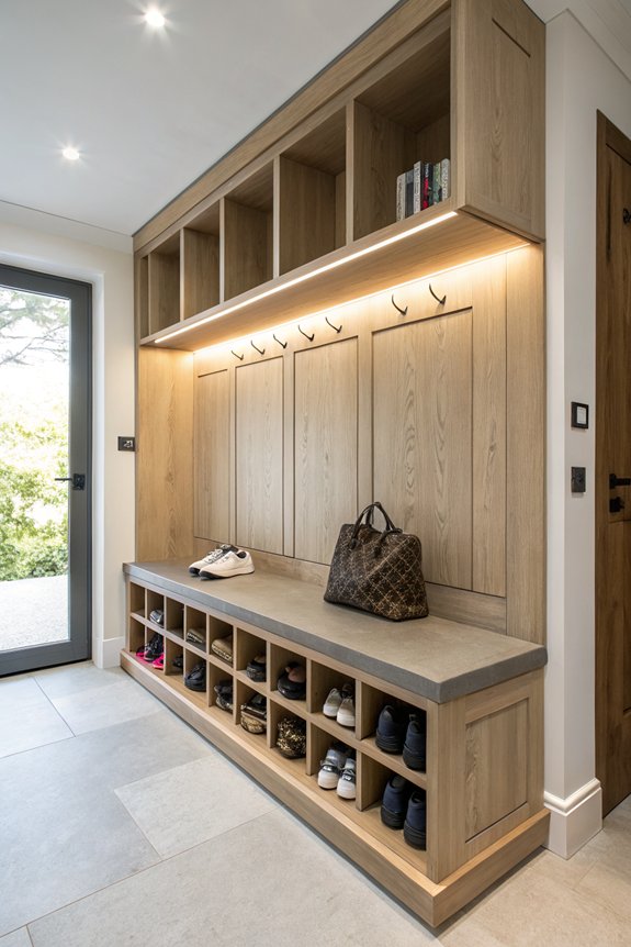 sleek minimalist mudroom benches