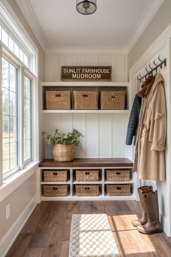 stylish labeled mudroom baskets