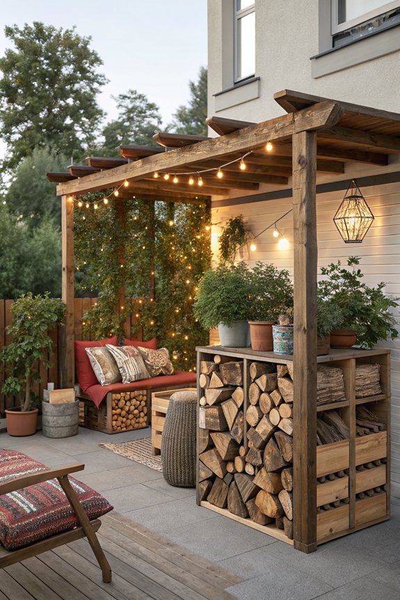 stylish outdoor firewood display