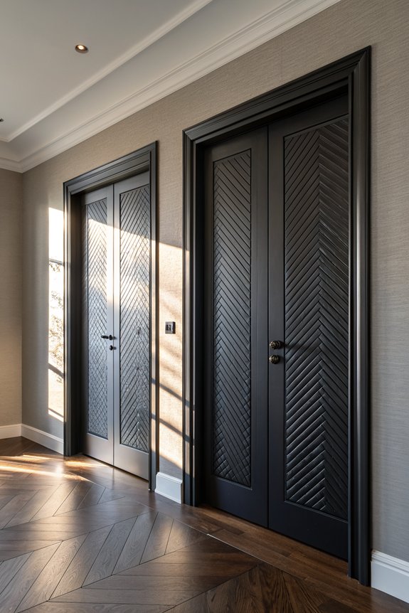 textured black doors enhance character