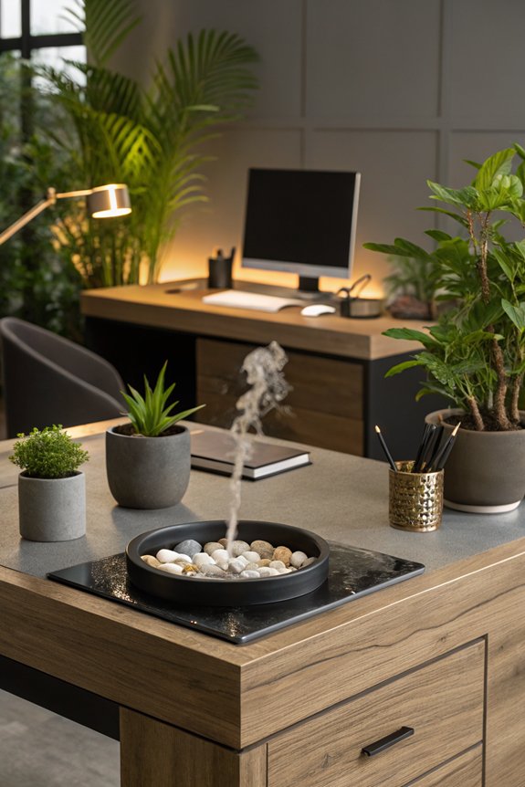 tranquil workspace water fountain
