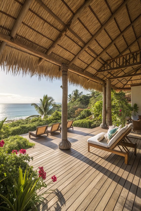 tropical retreat with thatched roofs