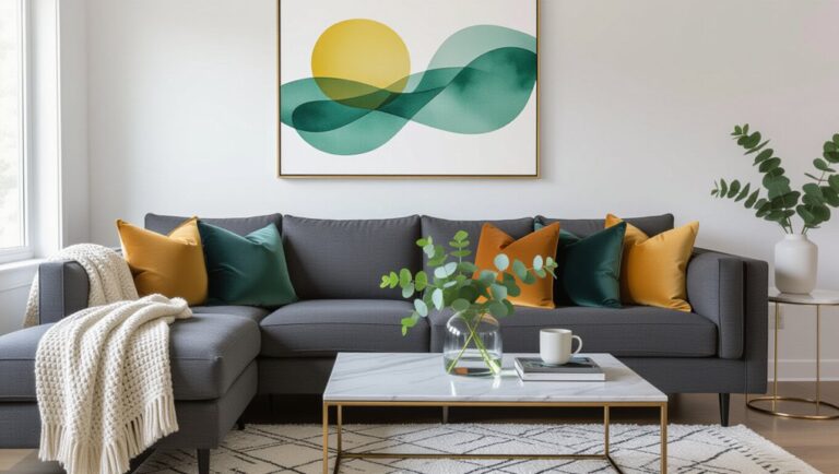 chic dark grey couch styling