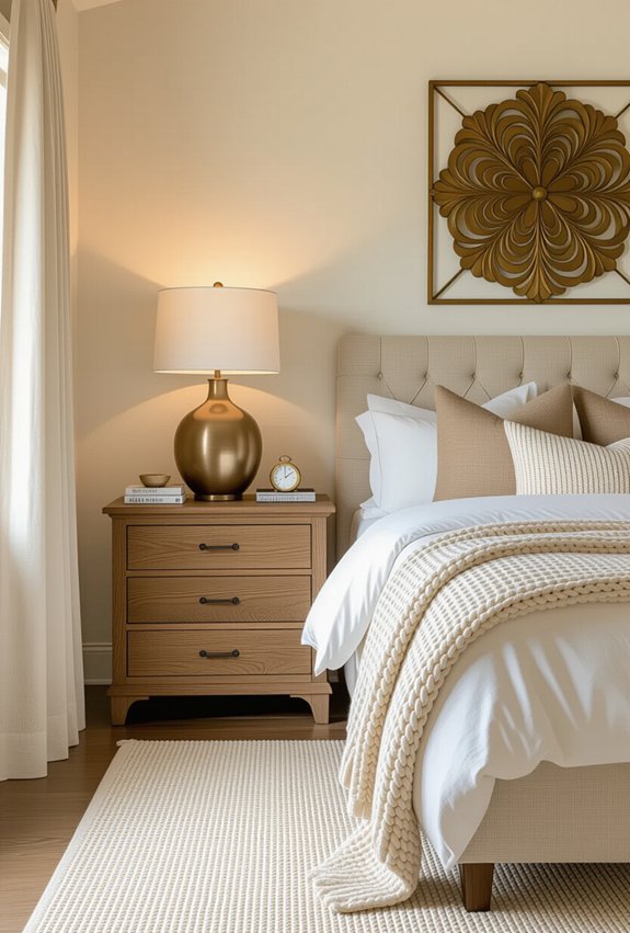 warm metal accents enhance comfort