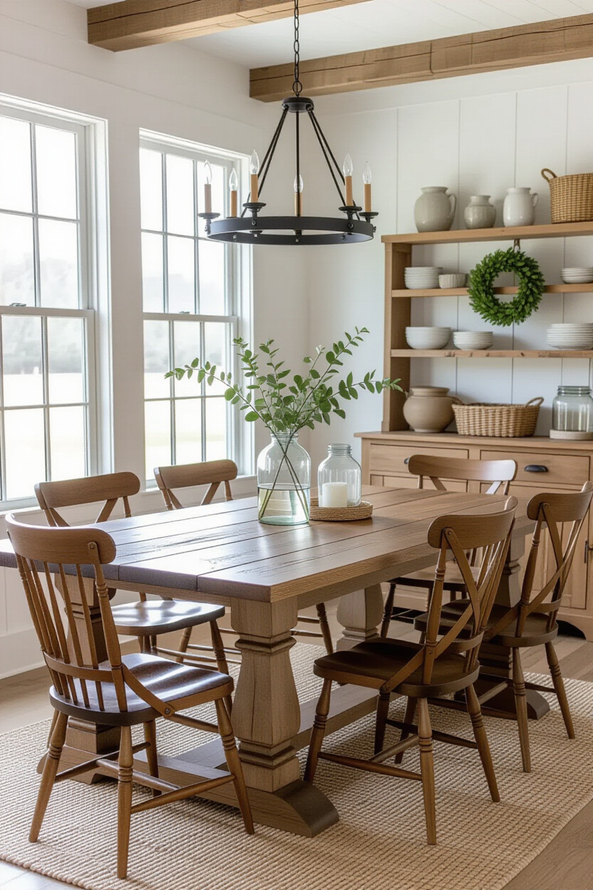 Rustic farmhouse dining table with wooden accents